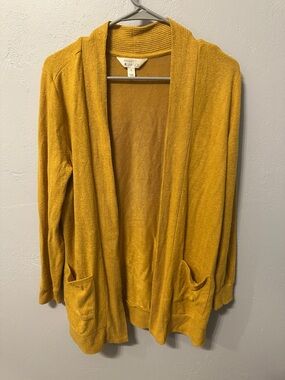 Market & Spruce Mustard Open Cardigan with Patch Pockets
